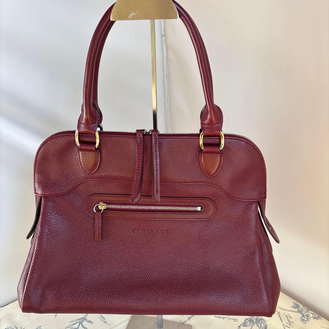 ふ*ん様 ロンシャン2WAYバッグ　シボ革　ワインレッド