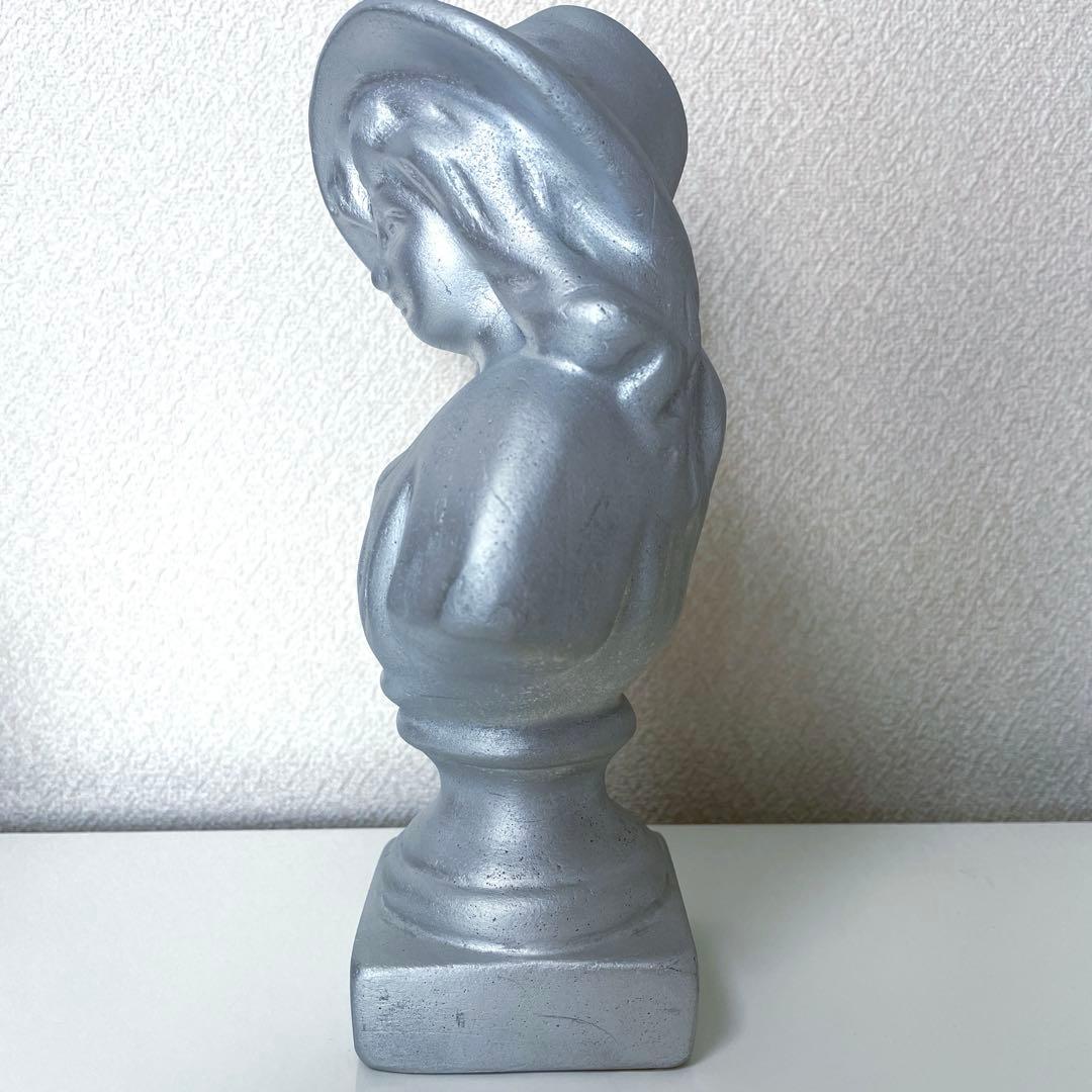 フレンチ胸像石膏像　イタリア帽子少女像　人物像　置物　シャビー　ウェディング