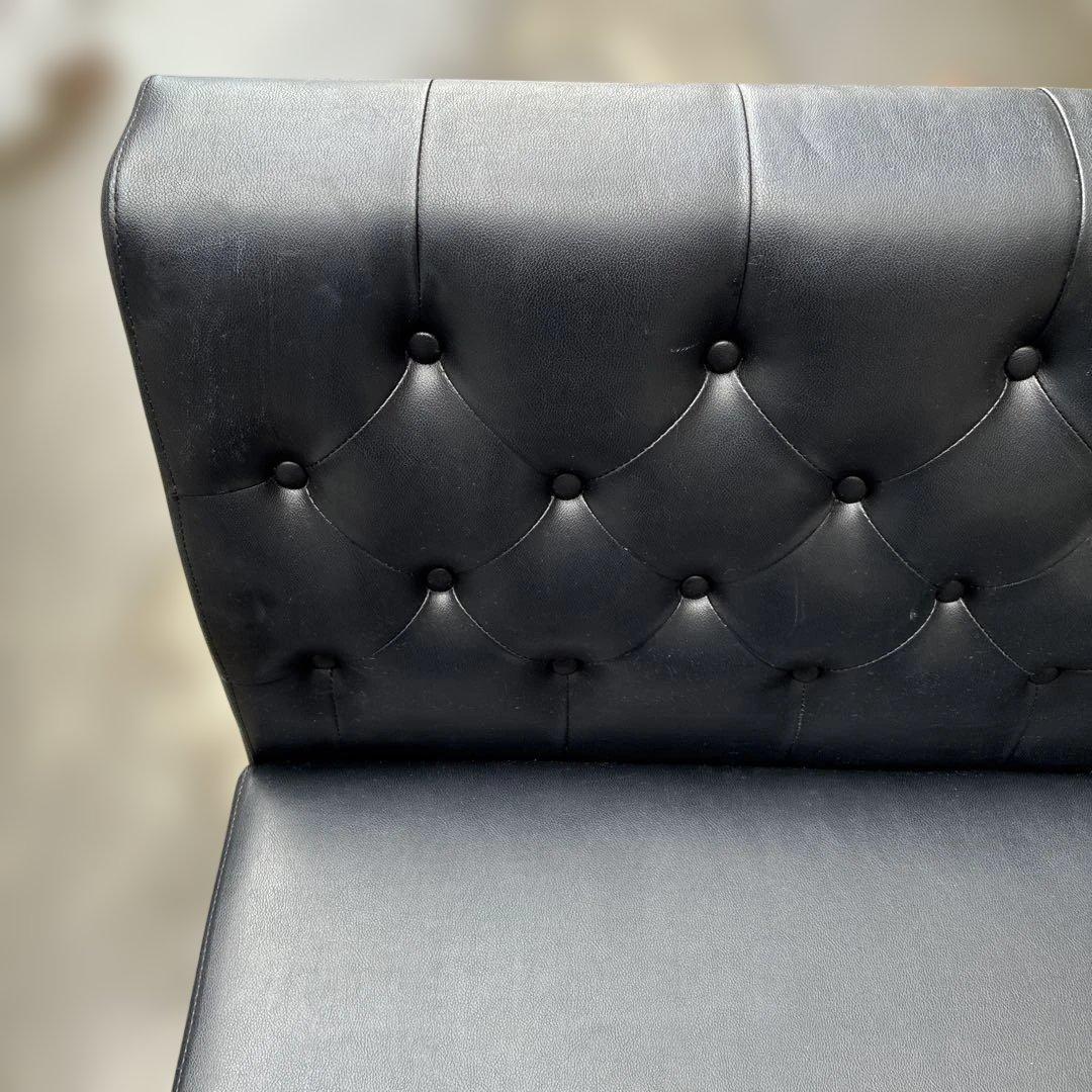 【送料込み】カフェ風 2人掛け ブラックレザーソファー ベンチシート