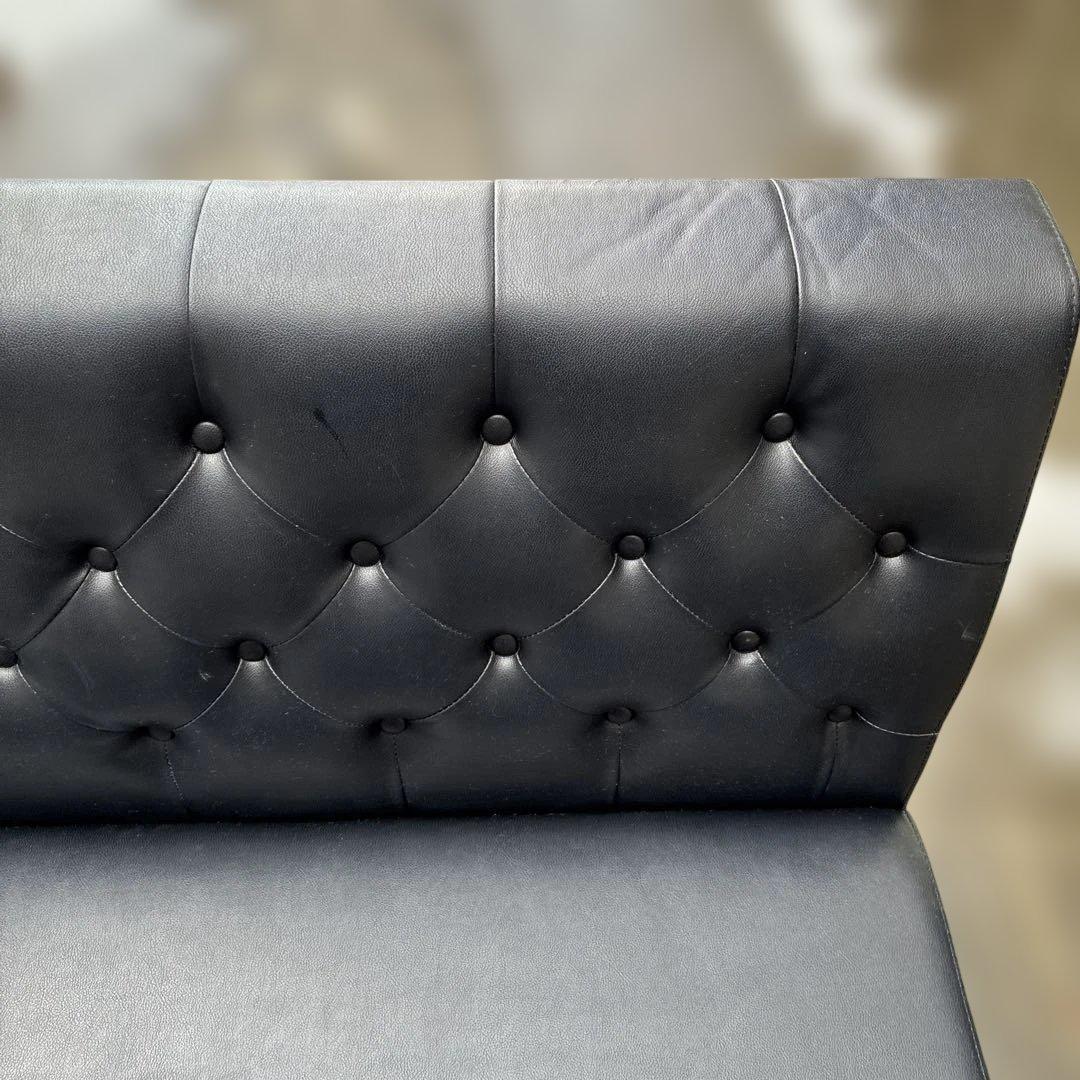 【送料込み】カフェ風 2人掛け ブラックレザーソファー ベンチシート