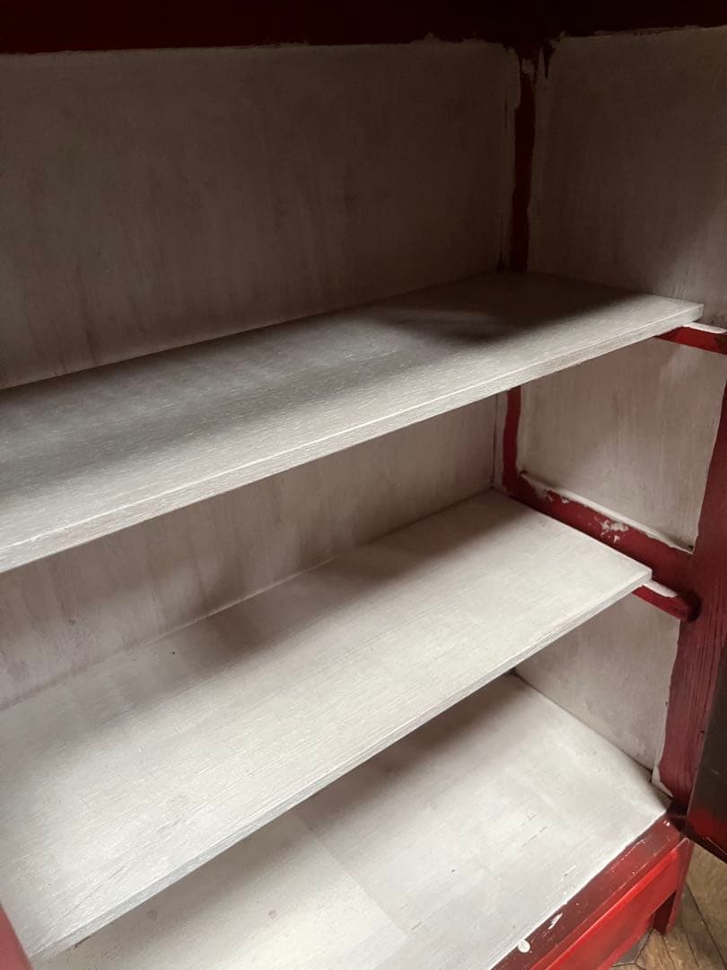 terupu＊赤 ガラスキャビネット 昭和レトロ 当時物 インテリア 水屋