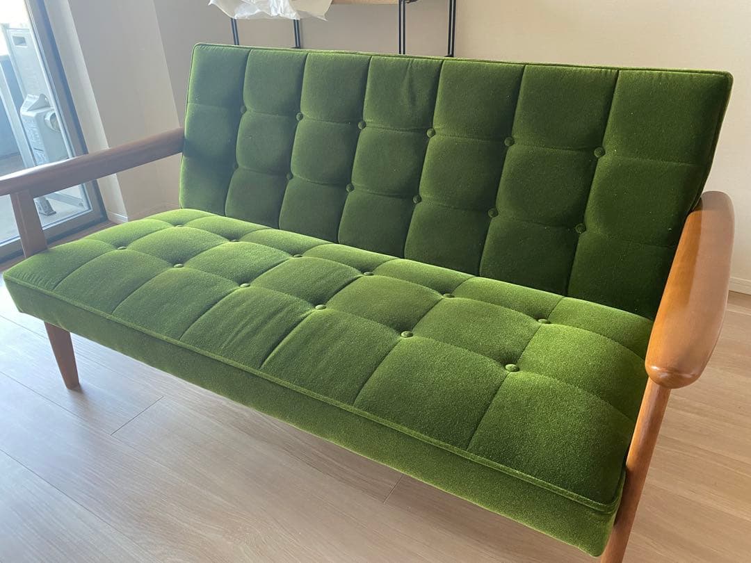 美品 値下げ カリモク60】Kチェア2シーター W36143 モケットグリーン