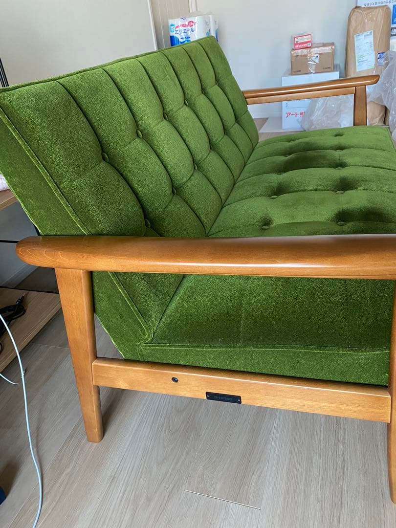 美品 値下げ カリモク60】Kチェア2シーター W36143 モケットグリーン
