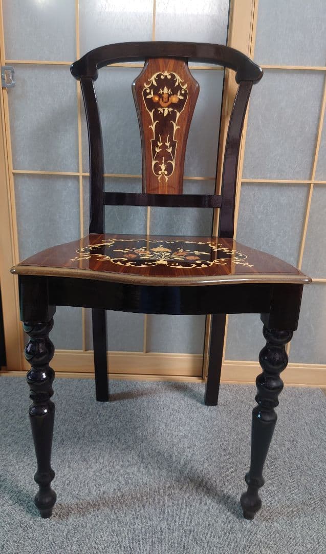 イタリア製 椅子 チェア 象嵌 木製 無垢 ②