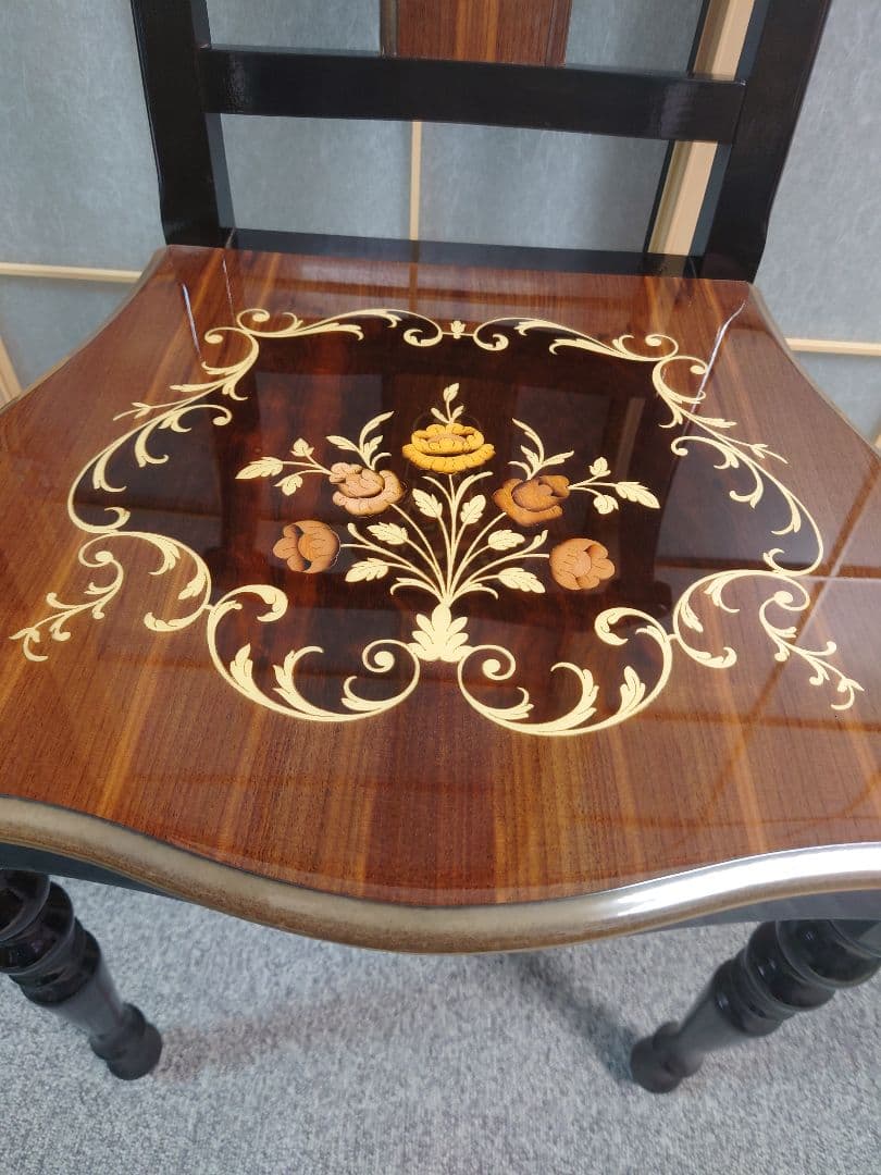 イタリア製 椅子 チェア 象嵌 木製 無垢 ②