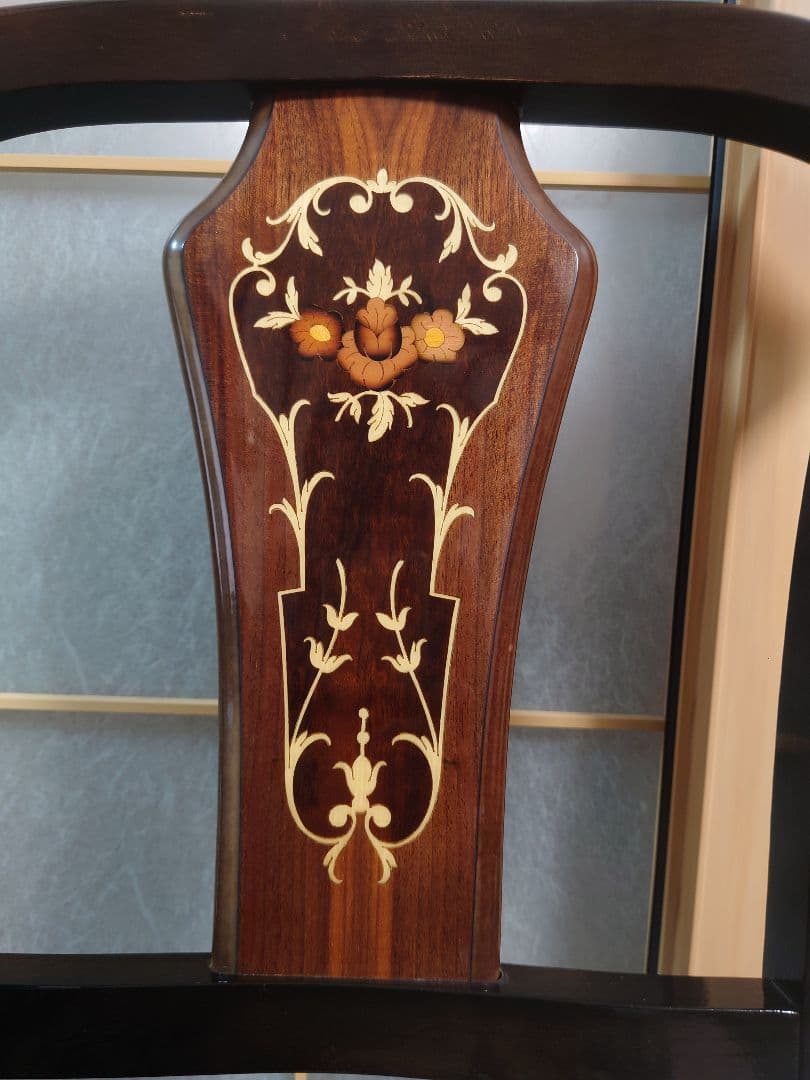 イタリア製 椅子 チェア 象嵌 木製 無垢 ②