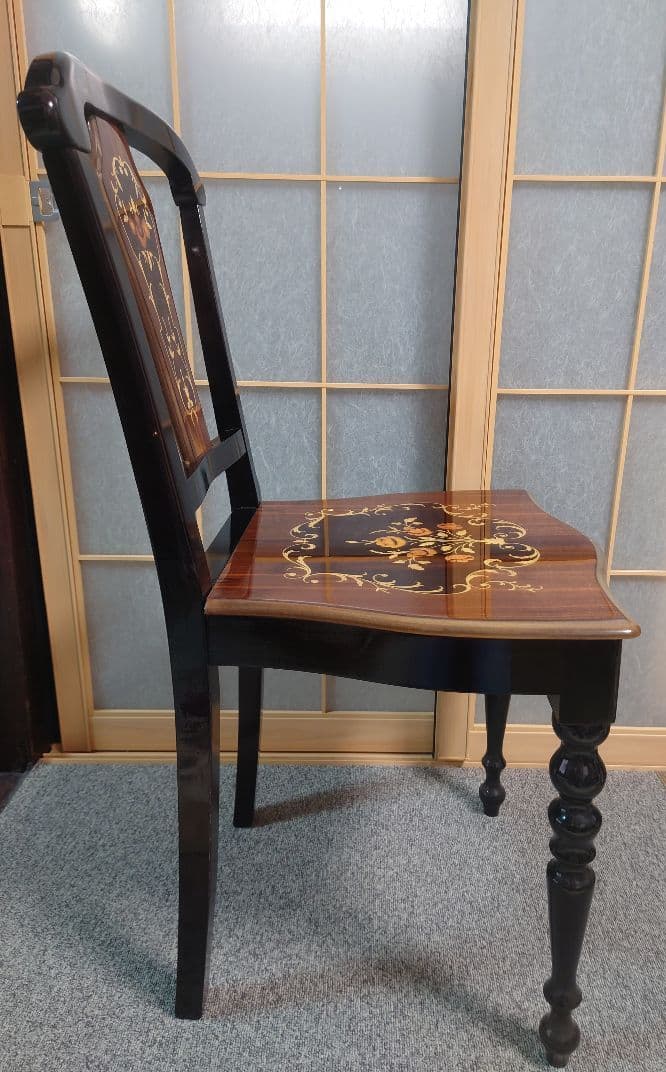 イタリア製 椅子 チェア 象嵌 木製 無垢 ②