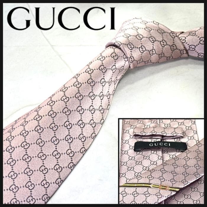 ☆即発 GUCCI GG柄 ネクタイ ピンクベージュ系 上品 シルク フォーマル