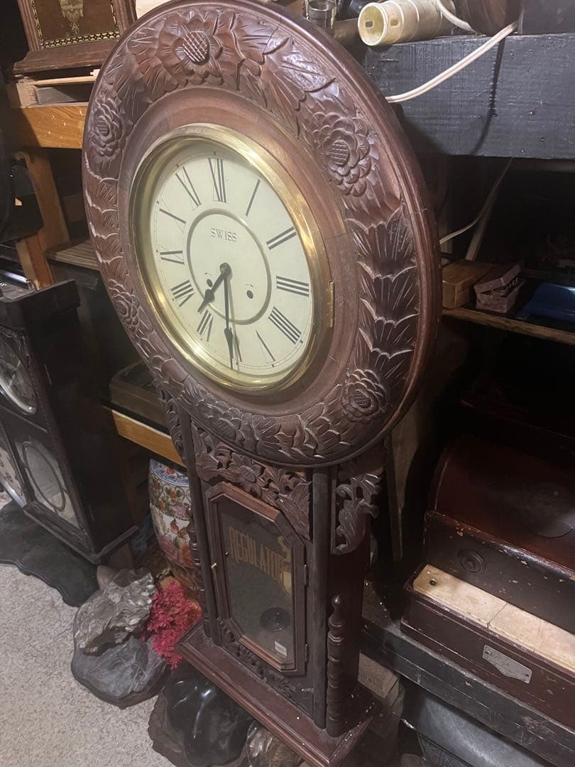 スイス時計、スイス特大柱時計、スイスゼンマイ振り子時計、完動品、140センチ