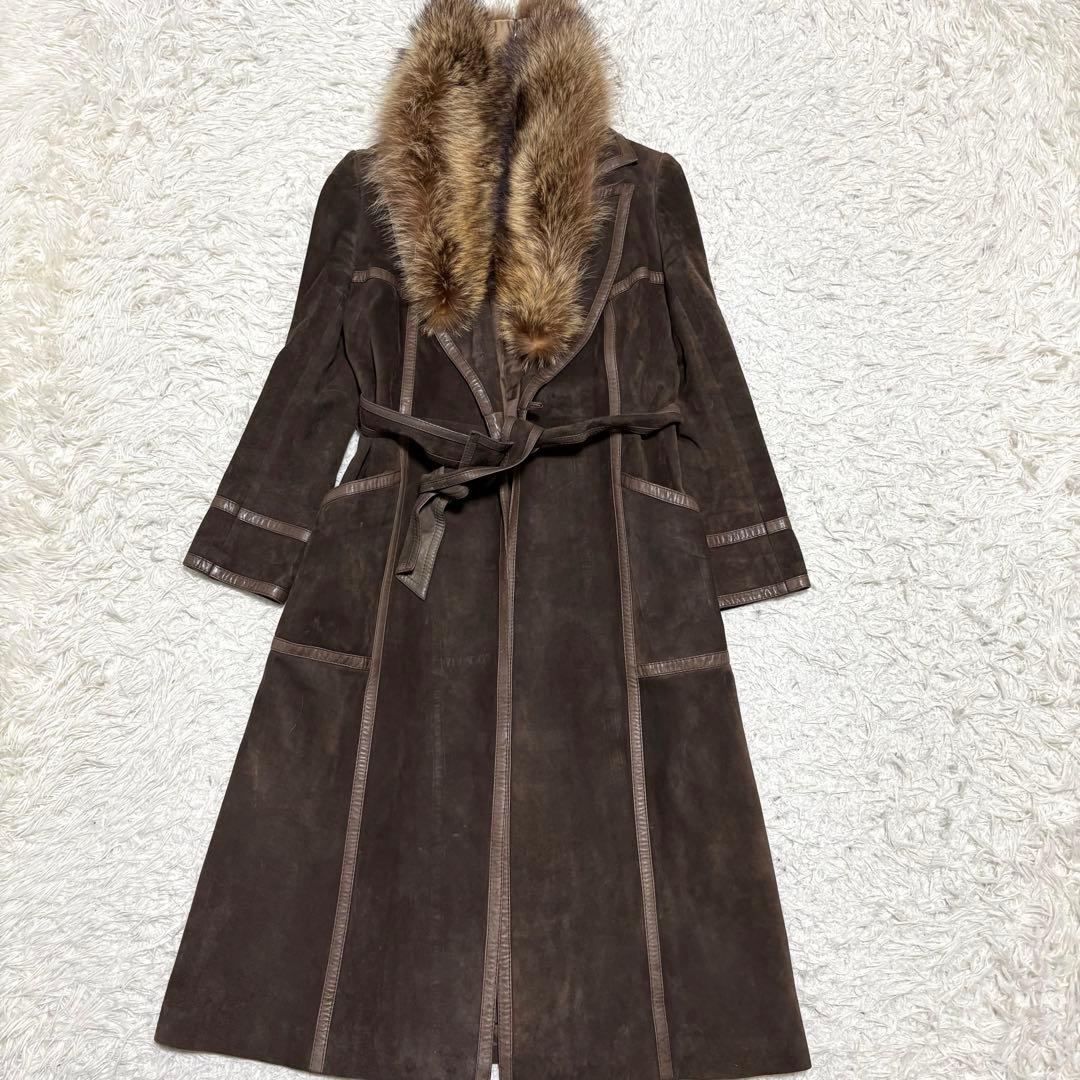 マックスマラ フェード ファー ベルト付きロングコート ブラウン
