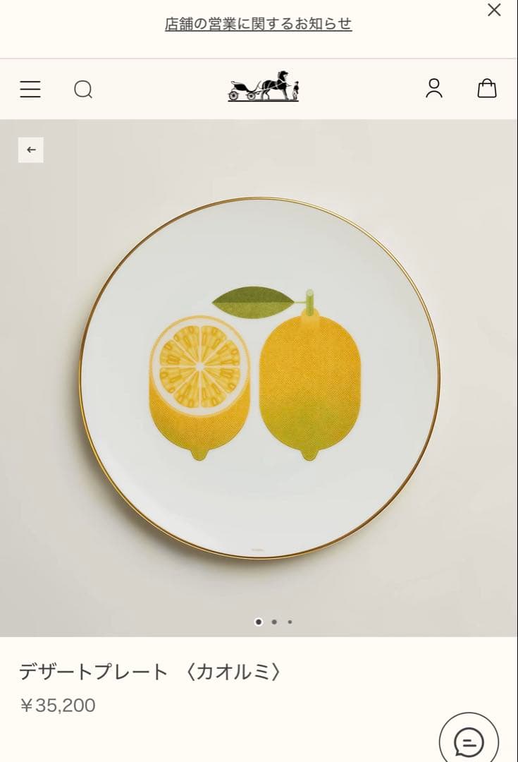 メ*ン様 エルメス　デザートプレート レモン〈カオルミ〉皿