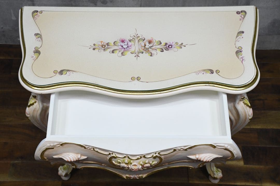 FAC57 ロココ調 猫脚 レリーフ コンソールデスク トールペイント クラック