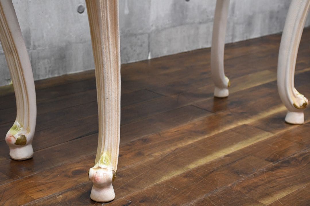 FAC57 ロココ調 猫脚 レリーフ コンソールデスク トールペイント クラック