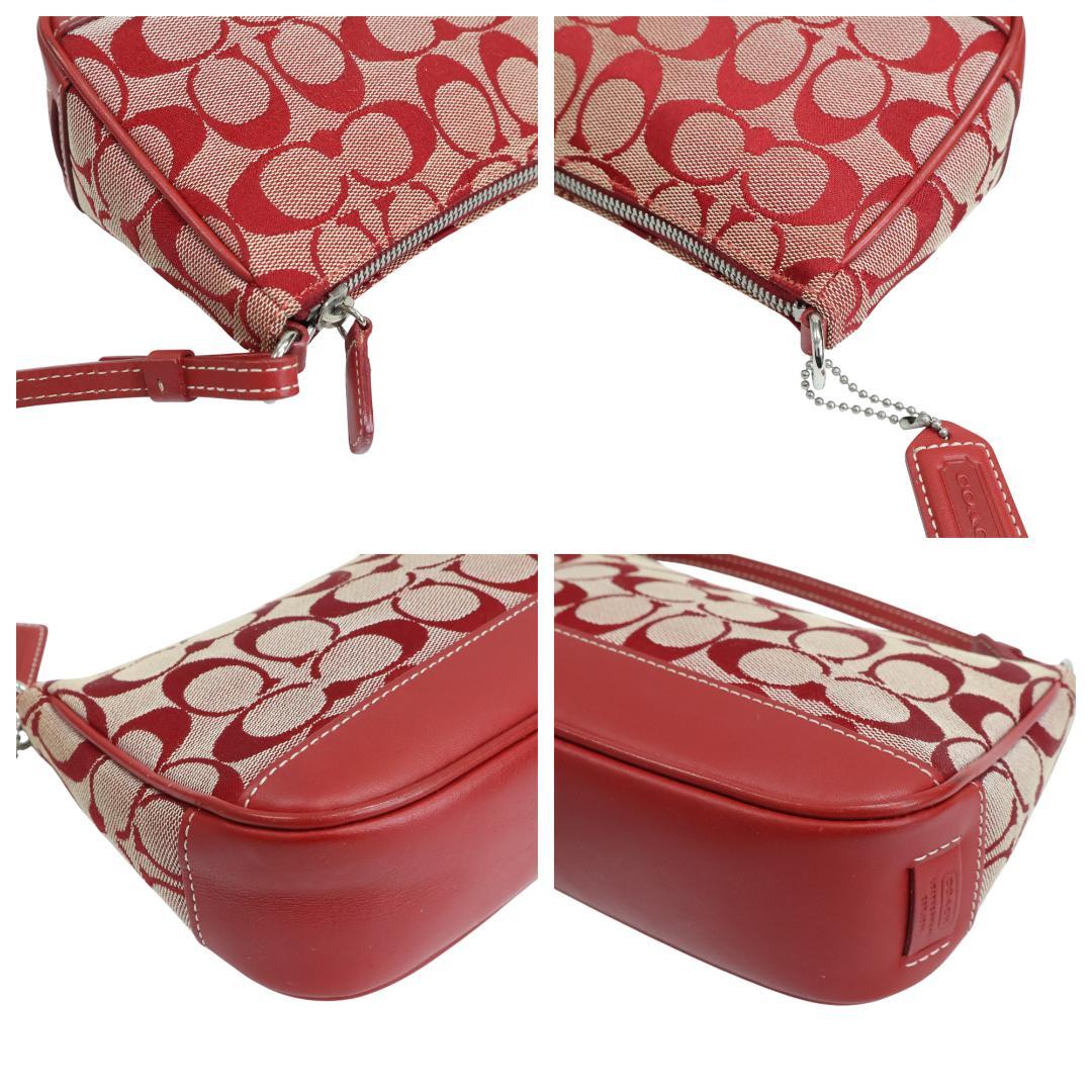 極美品 COACH アクセサリーポーチ 6094 ハンドバッグ シグネチャー 赤