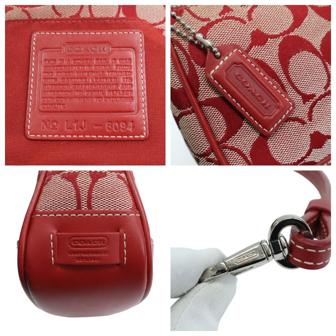 極美品 COACH アクセサリーポーチ 6094 ハンドバッグ シグネチャー 赤