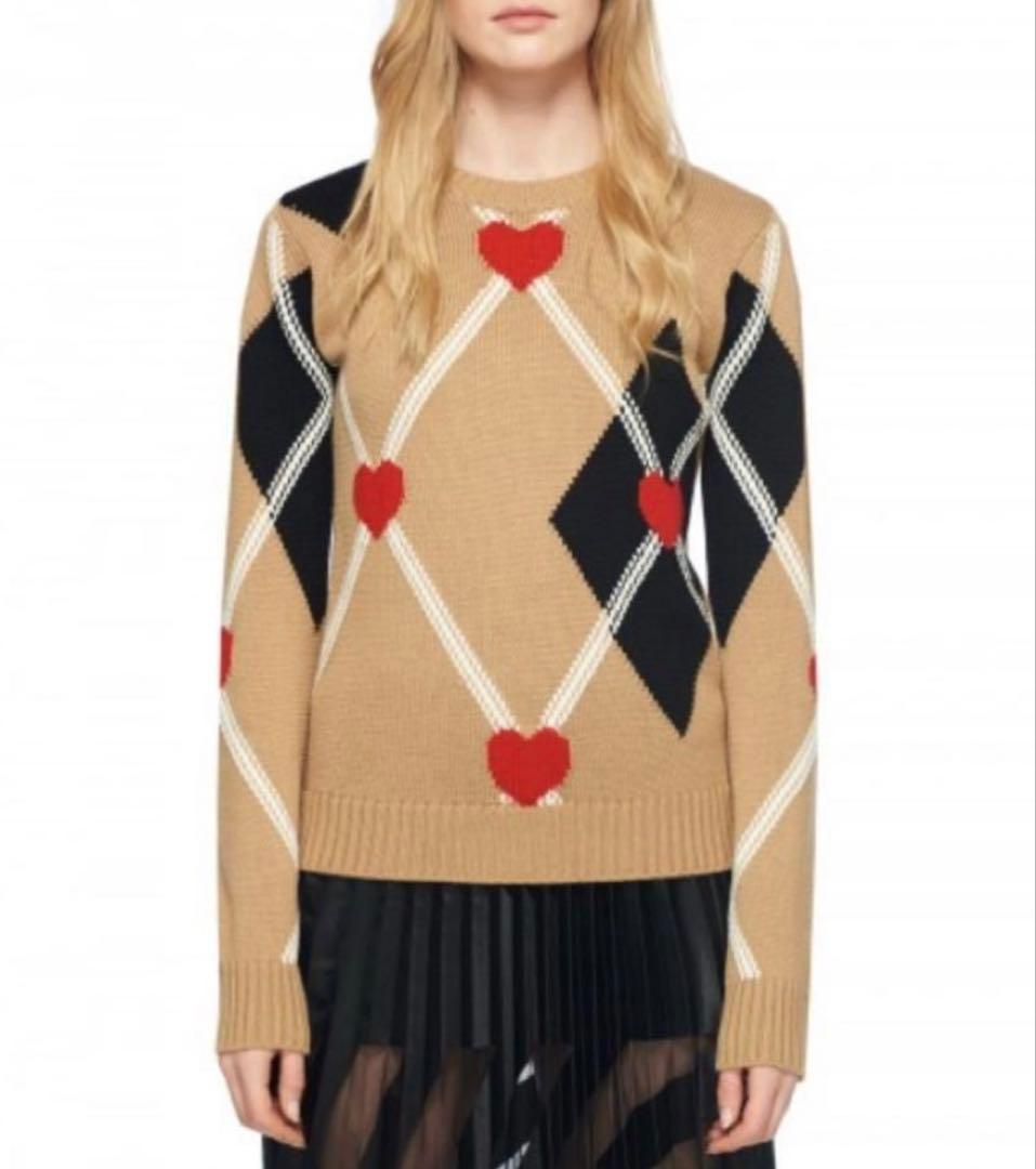 【MSGM】アーガイルハートニット（Mサイズ相当）ベージュ　長袖セーター