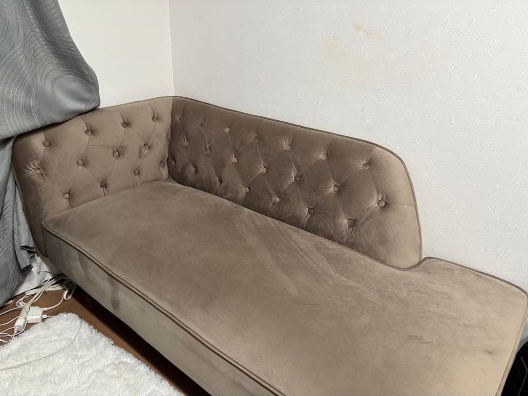 ベージュ ベルベット カウチソファ