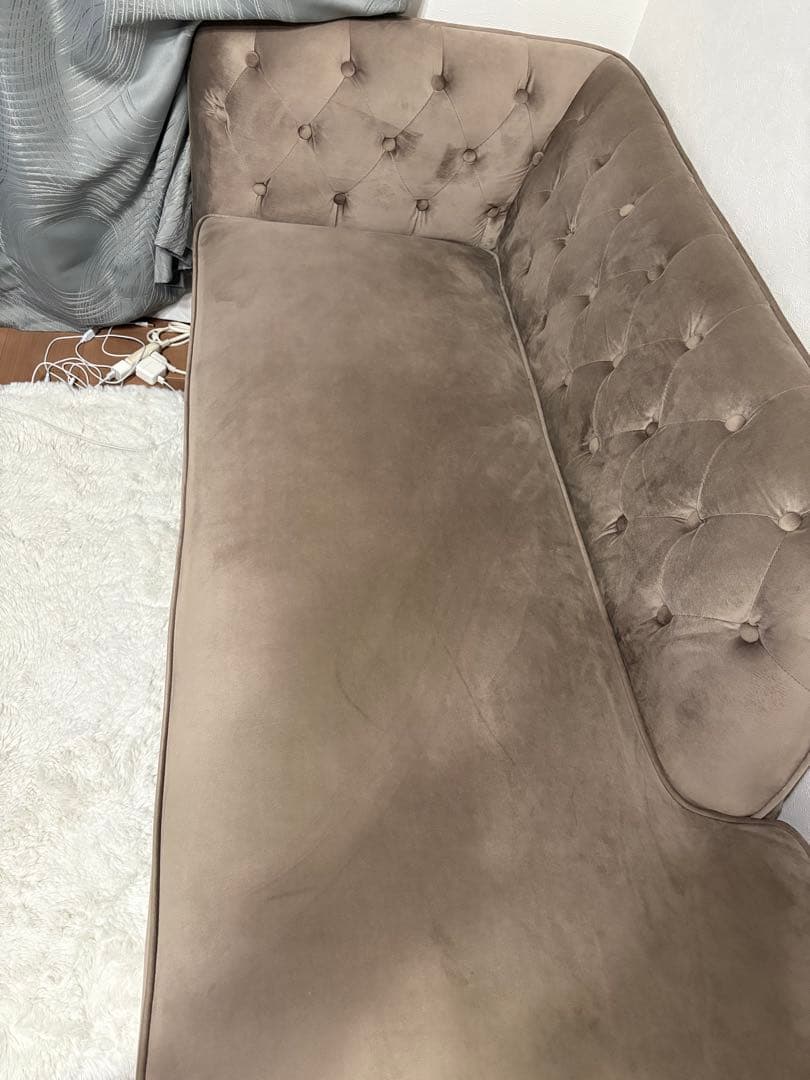 ベージュ ベルベット カウチソファ