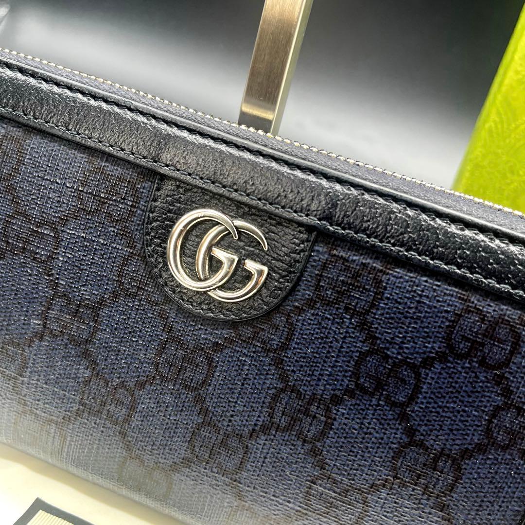 美品/現行✨グッチ 長財布 ラウンドファスナー オフィディア 紺 706844