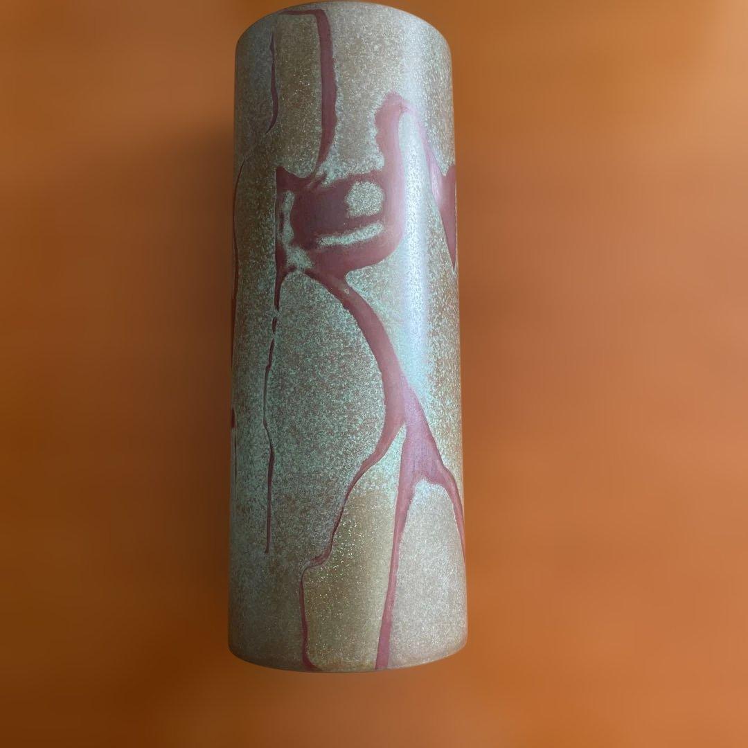 吉野竹治作、瑞雲文本焼色銅器の円筒形花瓶