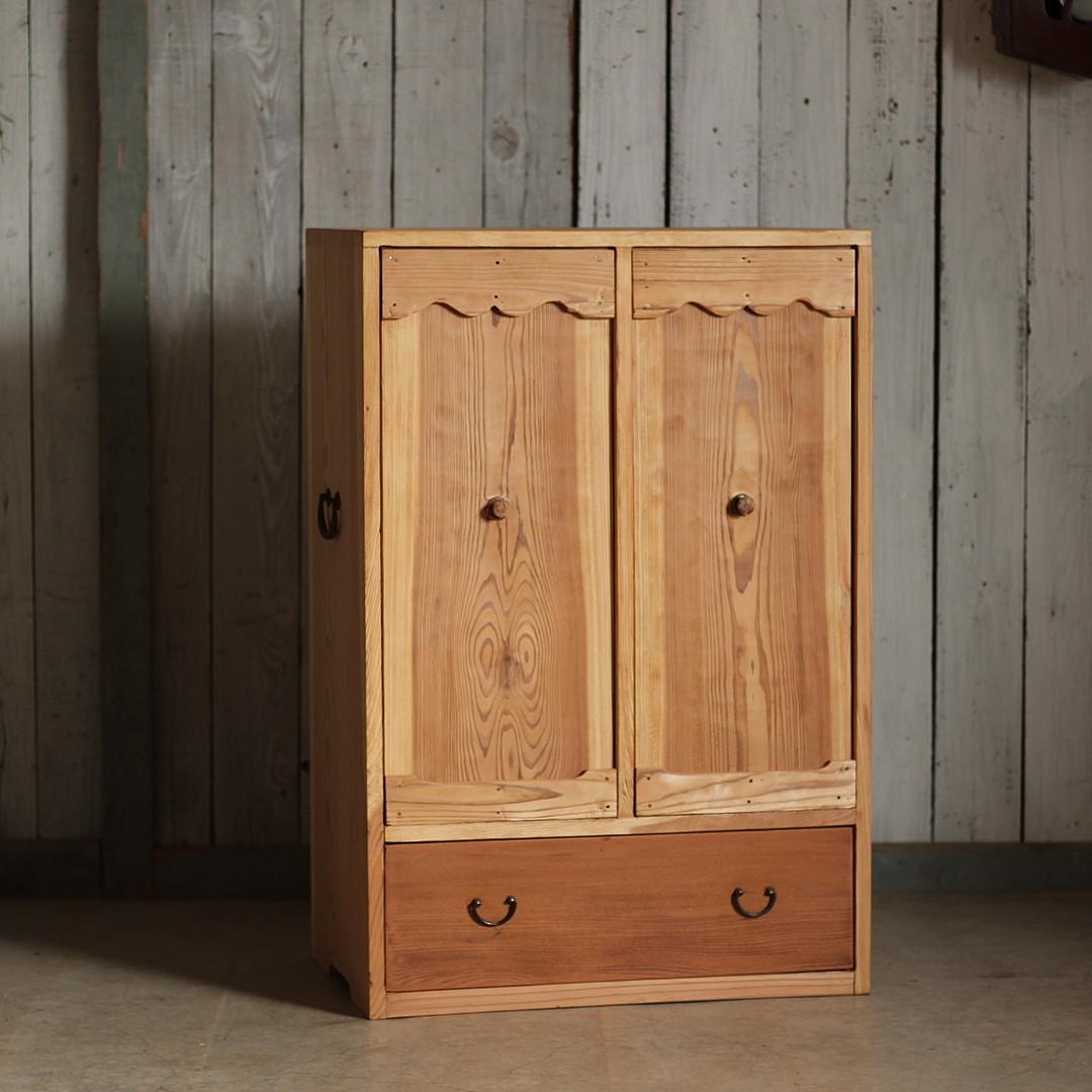 古い4マスの収納棚×木製引き出し　明治期　戸棚　本棚　食器棚　古家具　古道具