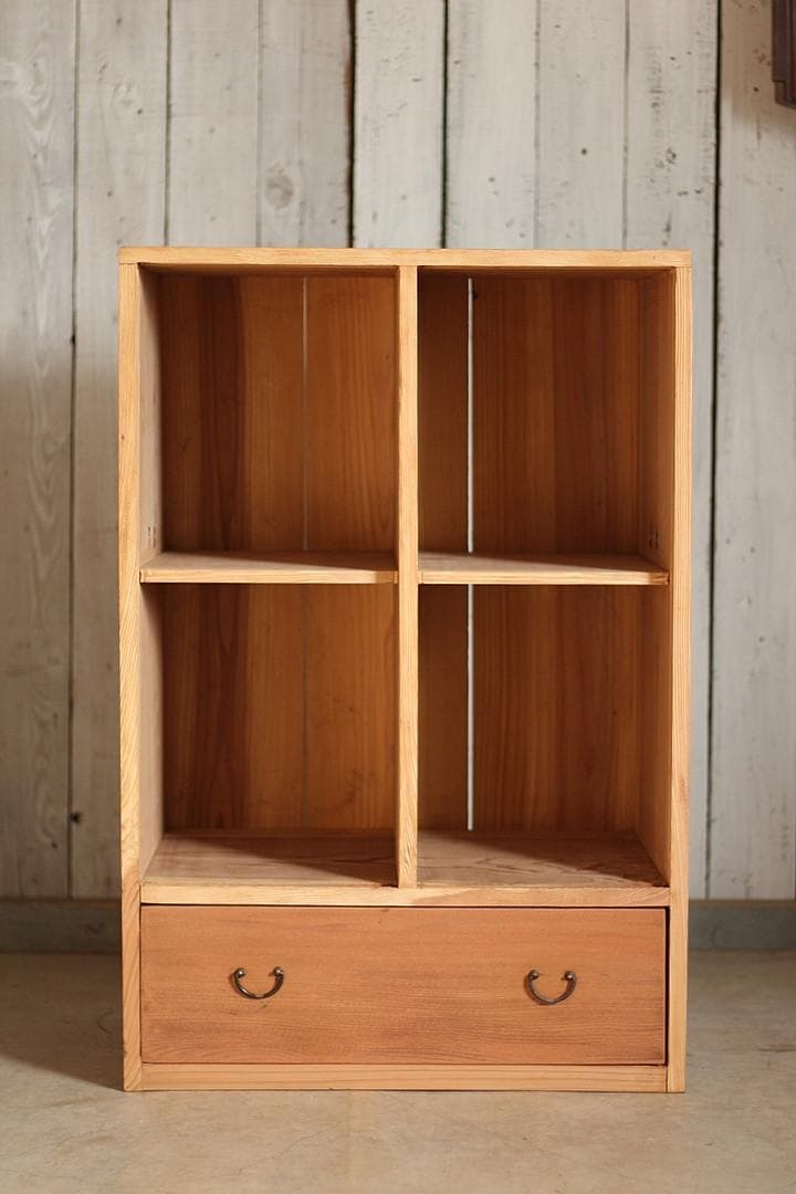 古い4マスの収納棚×木製引き出し　明治期　戸棚　本棚　食器棚　古家具　古道具
