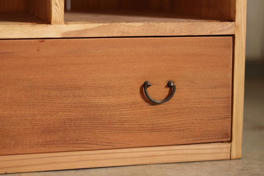 古い4マスの収納棚×木製引き出し　明治期　戸棚　本棚　食器棚　古家具　古道具