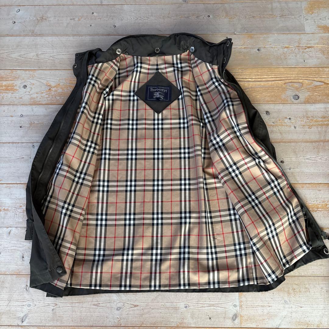 オリーブ ステンカラーコート チェック柄裏地