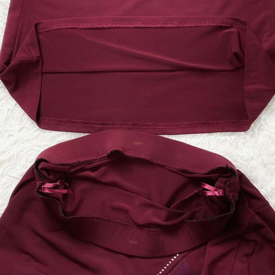 4極美品 社交ダンス フラメンコドレス スカートセットアップ バラモチーフ 赤