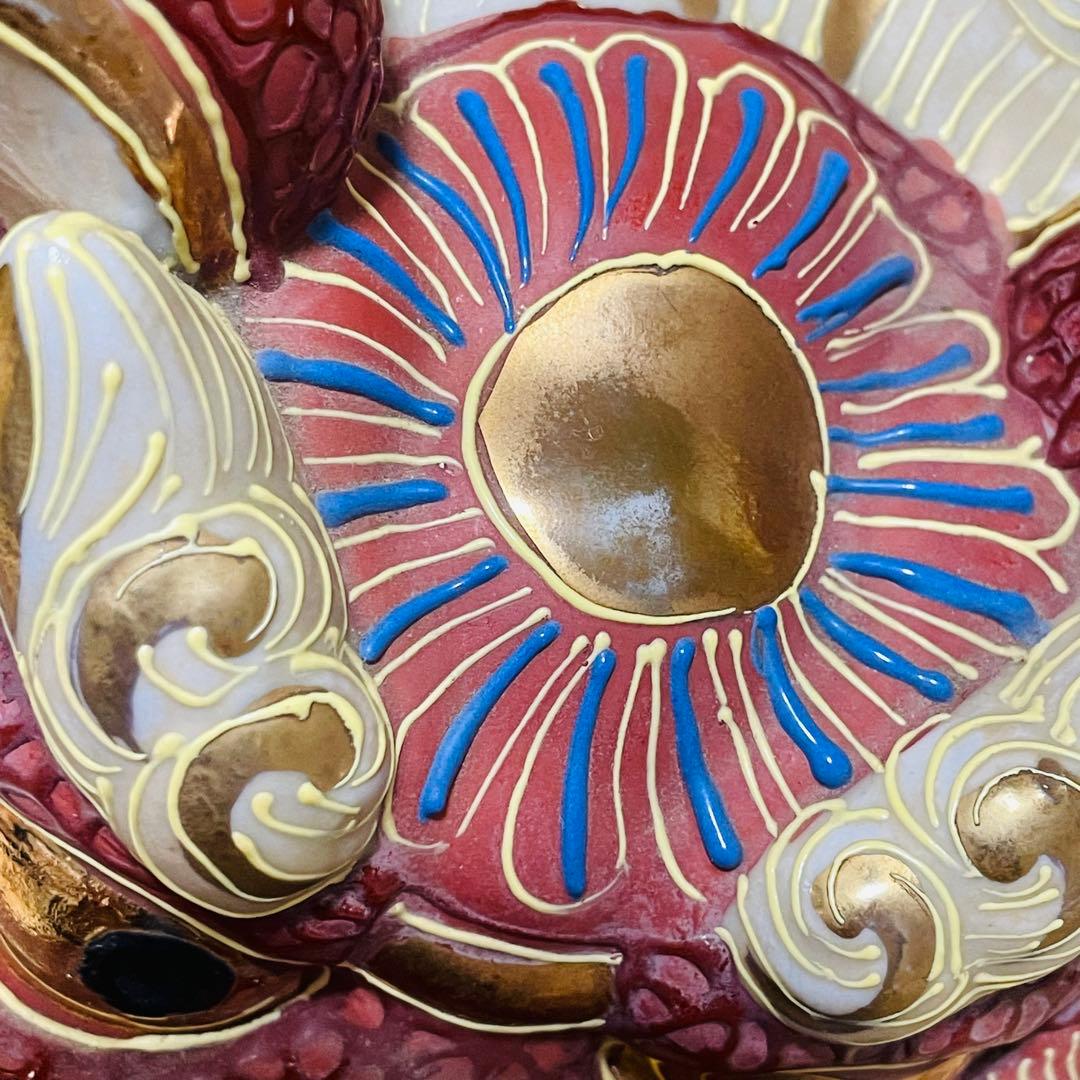 【特大】九谷焼 玉乗り 獅子 赤 金 オブジェ 縁起 厄払い 置物