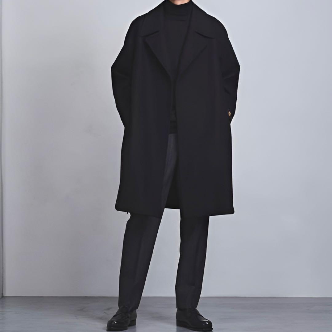 【試着程度】SOVEREIGN ソフトメルトンラップコート ブラック L