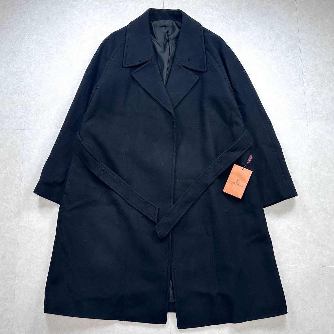 【試着程度】SOVEREIGN ソフトメルトンラップコート ブラック L