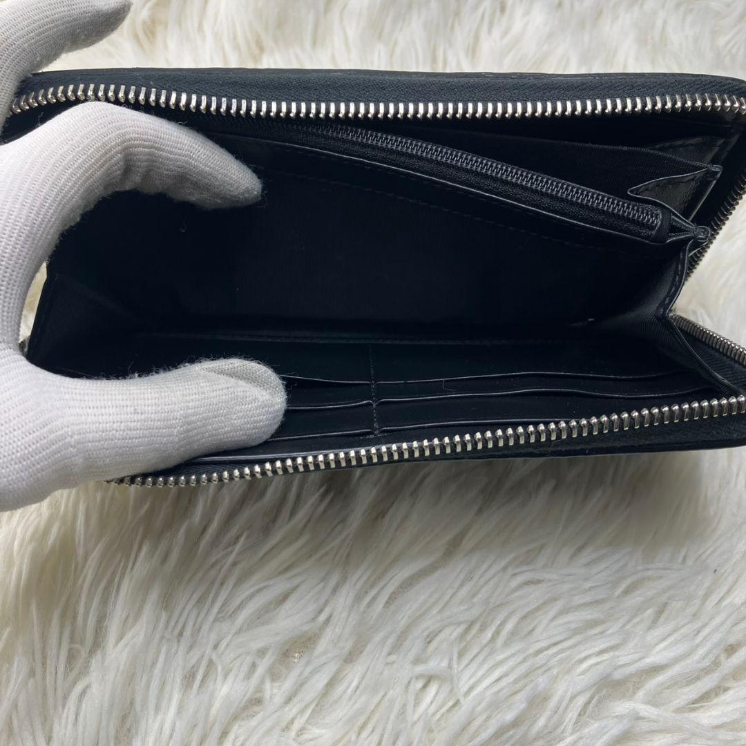 極美品 GUCCI グッチ 長財布 GGエンボス ファスナー ブラック 保存袋付