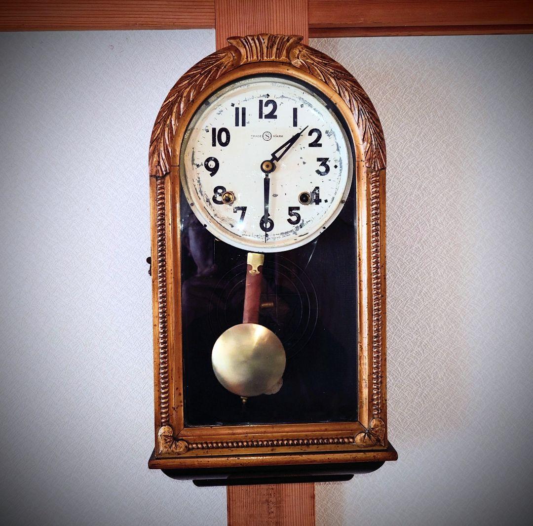 〈完動・美品〉精工舎　彫装飾Ｒ形ゼンマイ振り子掛け時計