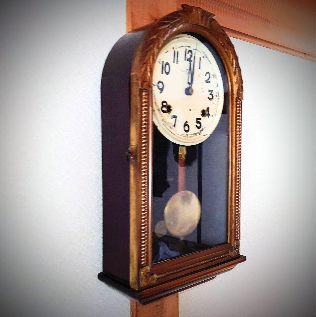 〈完動・美品〉精工舎　彫装飾Ｒ形ゼンマイ振り子掛け時計