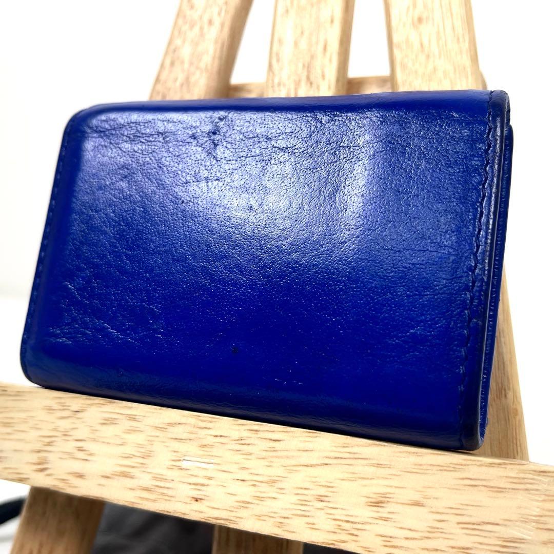 バレンシアガ 三つ折り財布　エブリデイ　ロゴプリント　レザー　ブルー　ミニ財布