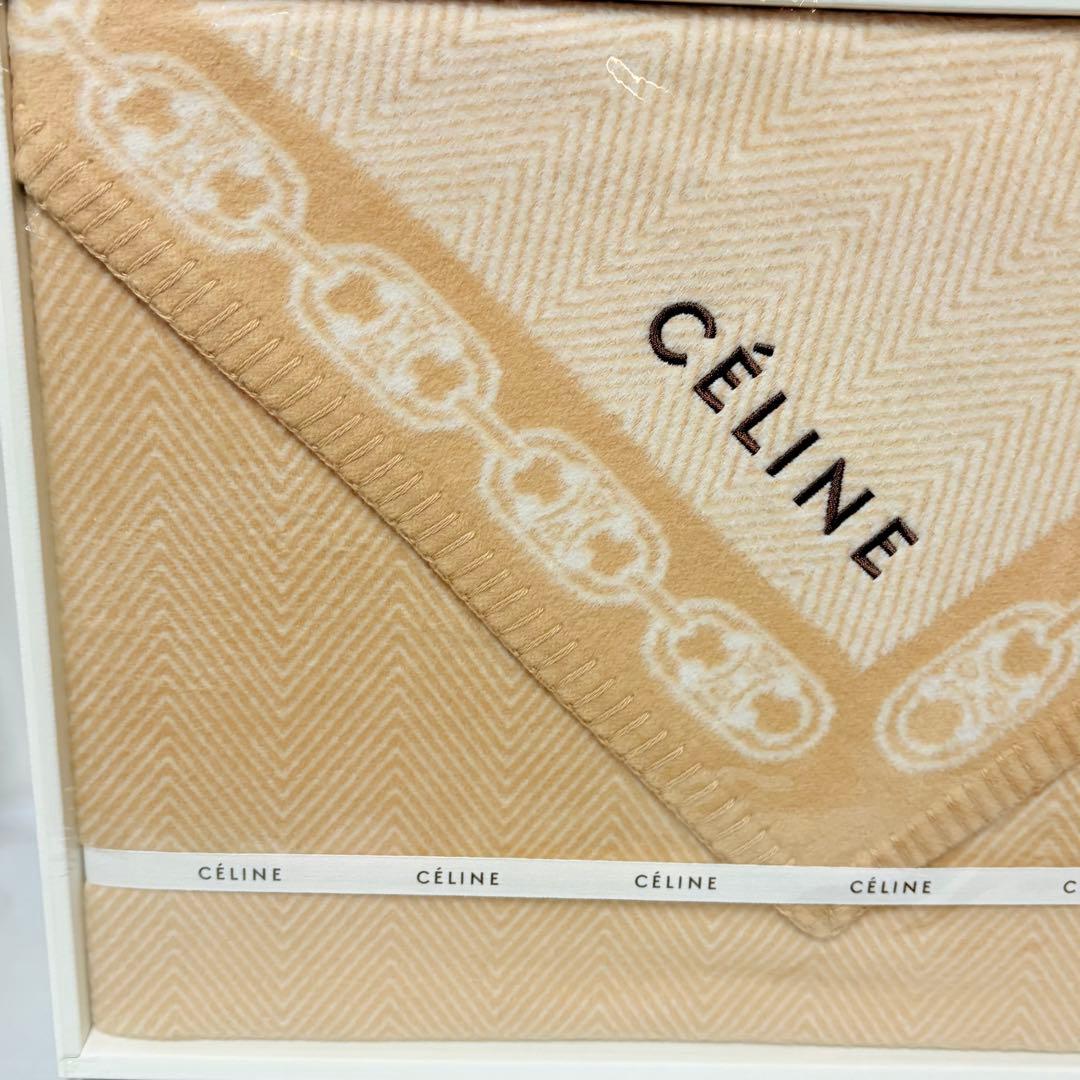 CELINE セリーヌ　綿毛布　マカダムロゴチェーン　ベージュ