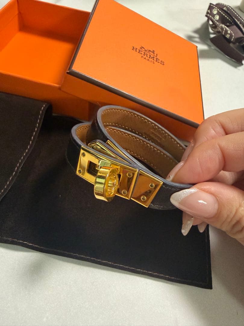 エルメス ケリー ドゥブルトゥール ブレスレット ブラック ゴールド 箱 袋