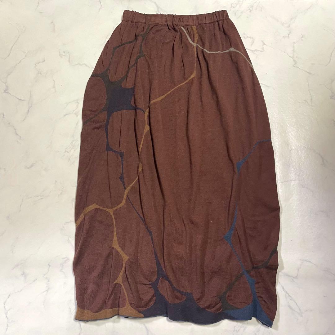 ヨーガンレール コットンニット ロングスカートブラウン M ウエストゴム