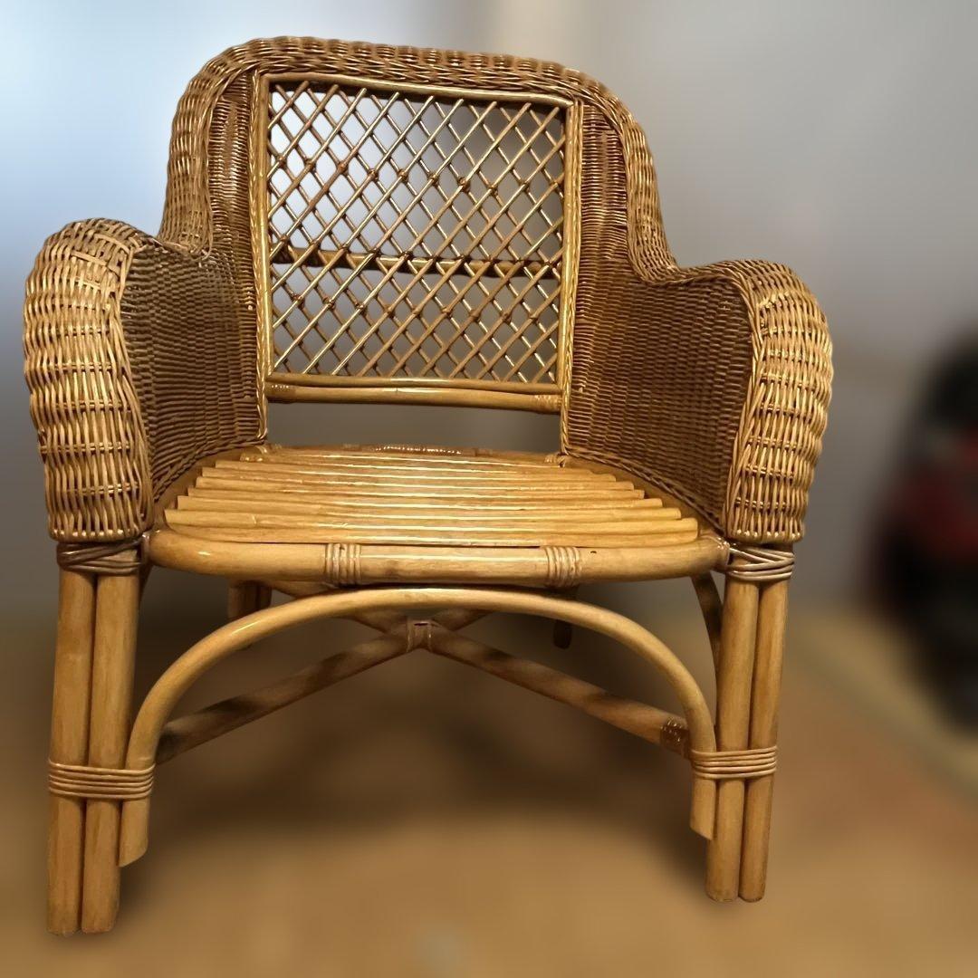 ラタン 籐 アームチェア ラウンジチェア 昭和レトロ