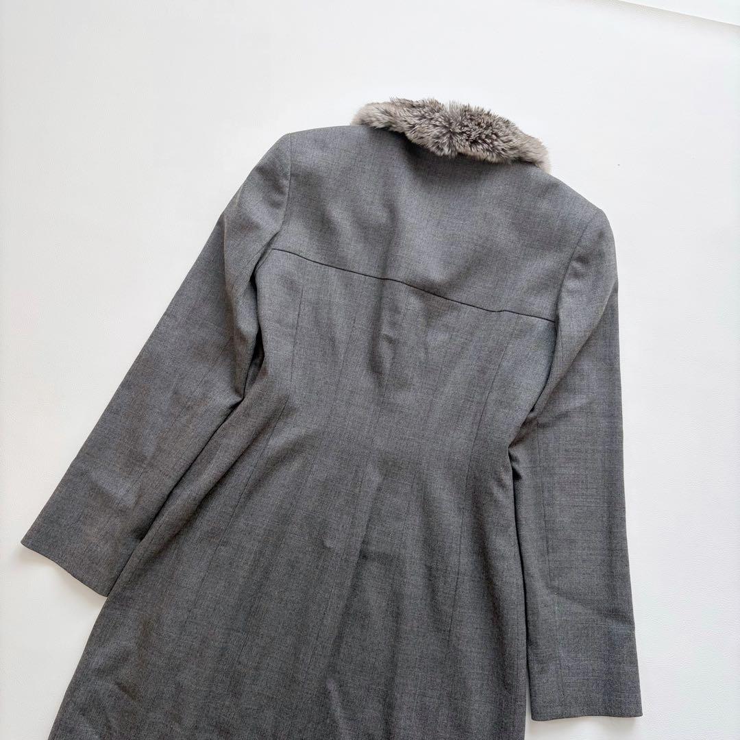 高級 FOXEY チンチラファー　ウール ロングコート フォクシー 40 グレー