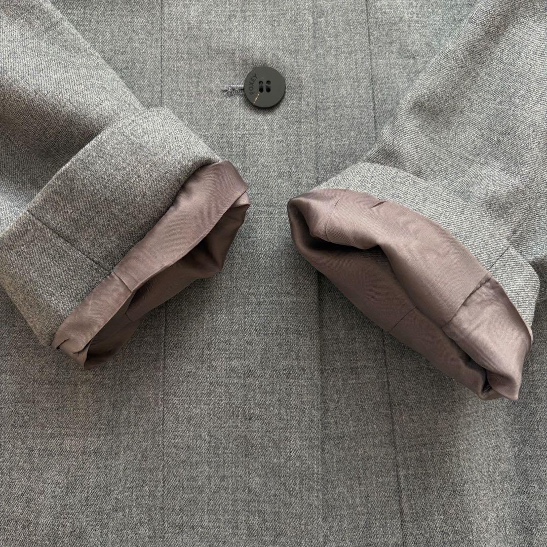 高級 FOXEY チンチラファー　ウール ロングコート フォクシー 40 グレー