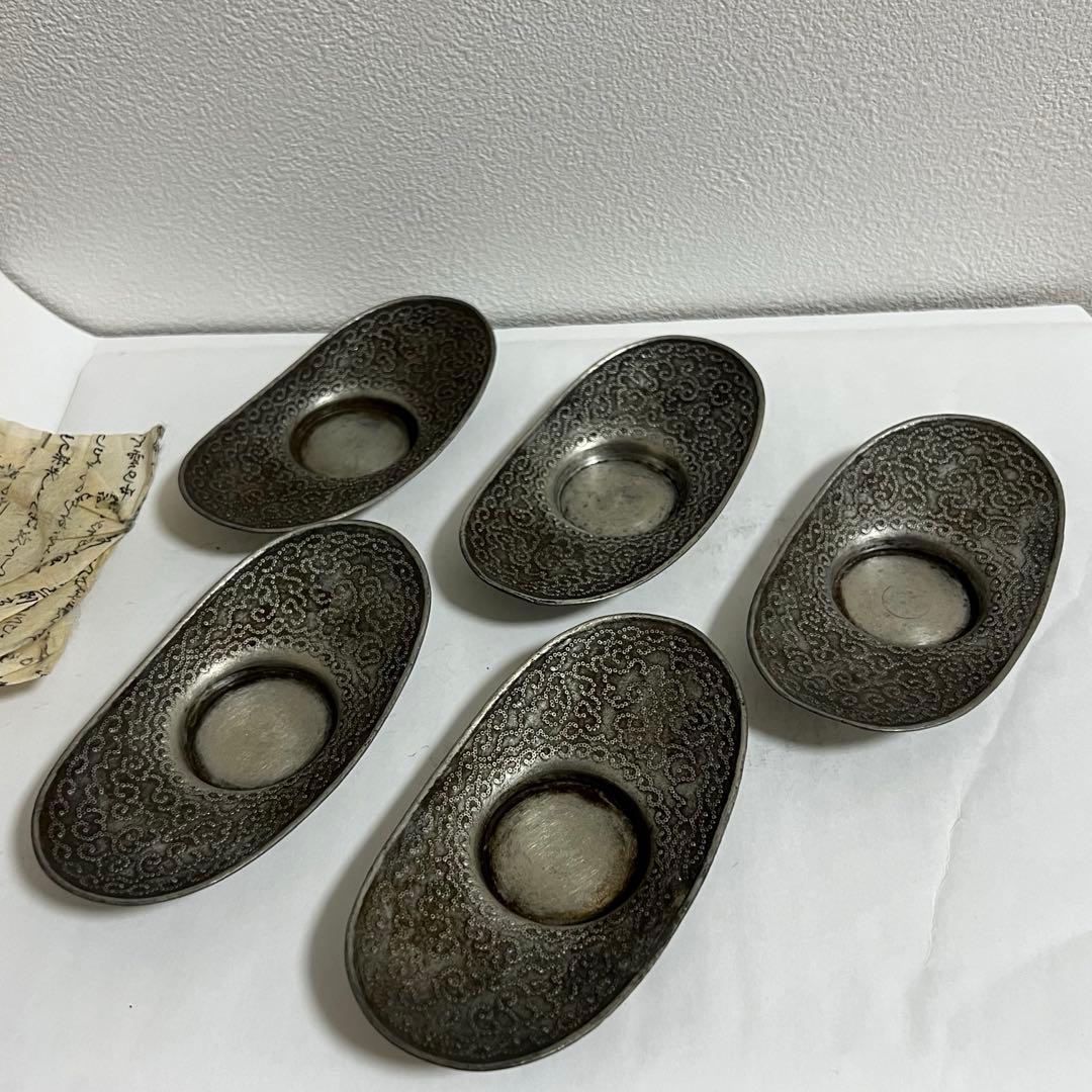 時代物 中国？錫 唐物 点銅茶托5客 茶道具 旧家藏出
