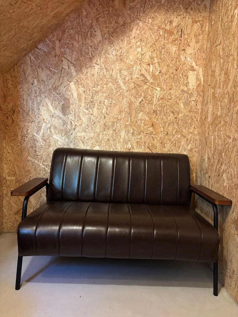 【引取り割引有り】ブラウン 合成皮革 2人掛けソファ