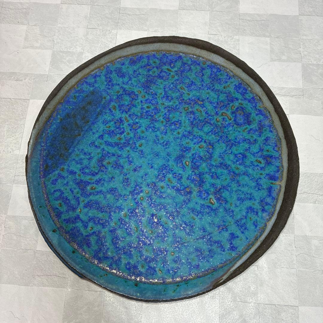 信楽焼 土耳古青 大皿 飾皿