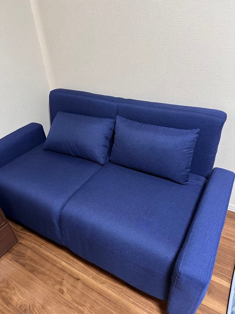 【引取歓迎】【LOWYA】2人掛けソファベッド　ネイビー