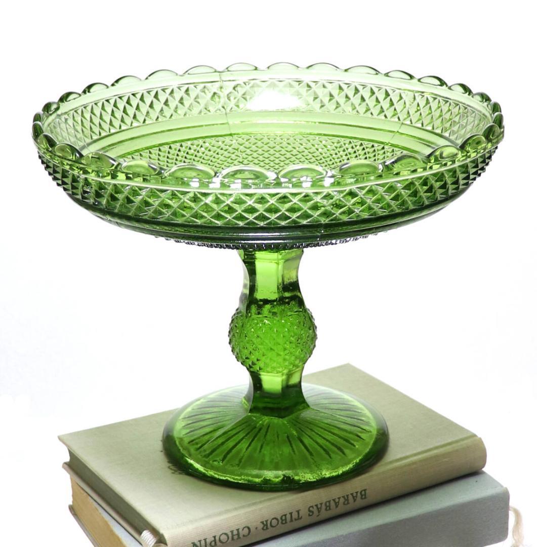 オールド・バカラ レアカラー薄緑1.9kg23cm 特大切子コンポートディアマン