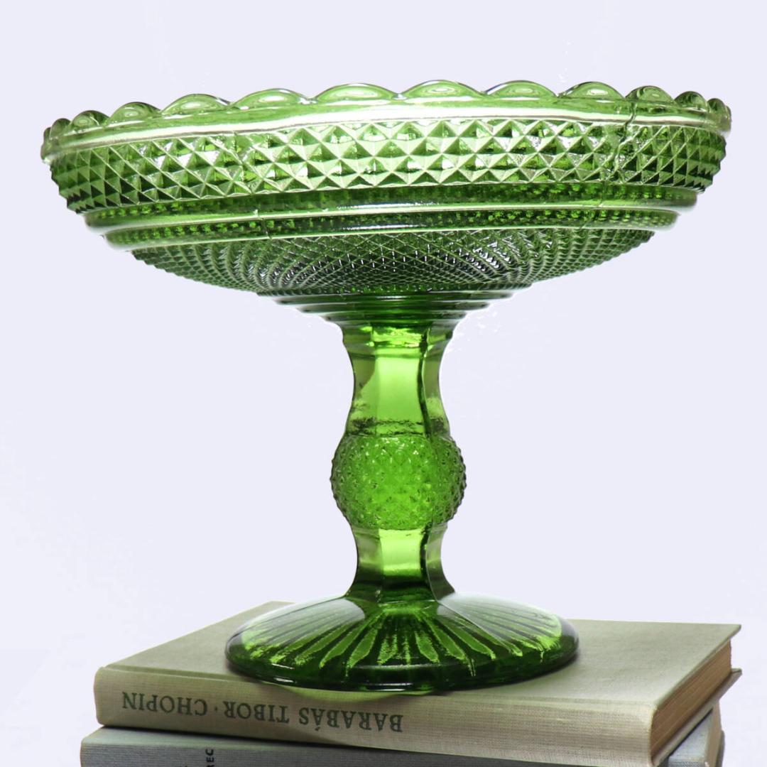 オールド・バカラ レアカラー薄緑1.9kg23cm 特大切子コンポートディアマン