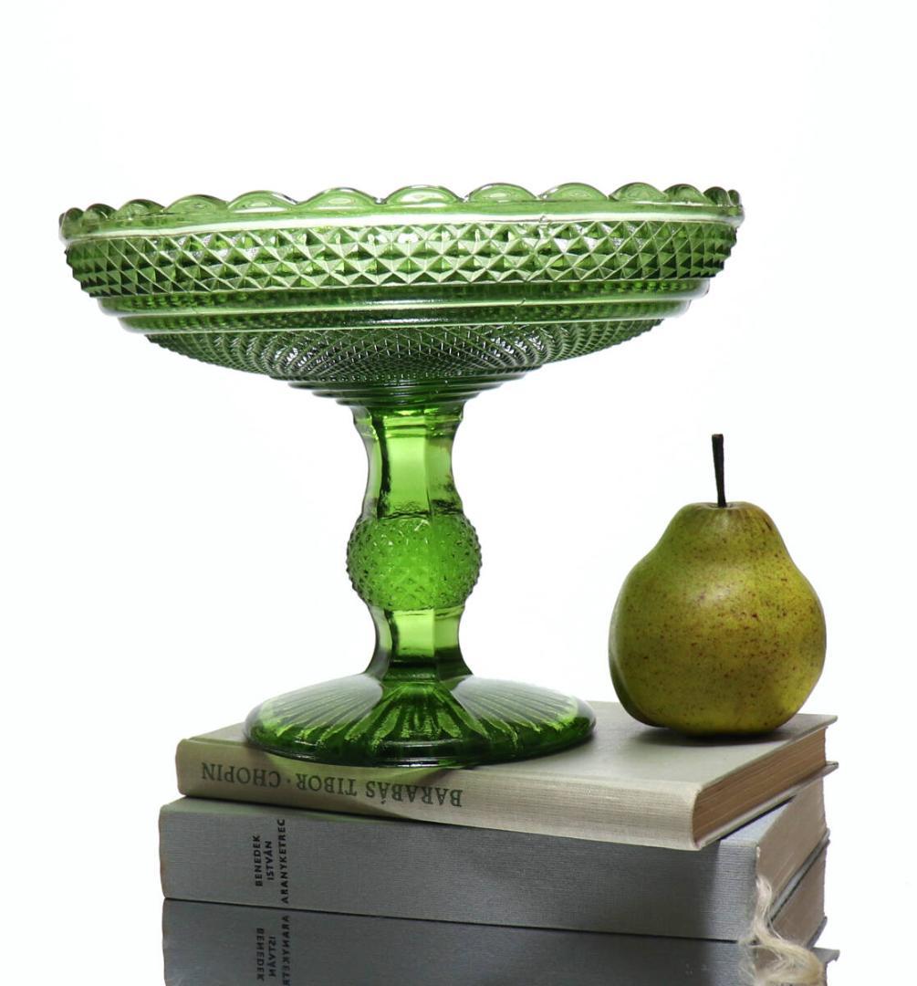 オールド・バカラ レアカラー薄緑1.9kg23cm 特大切子コンポートディアマン