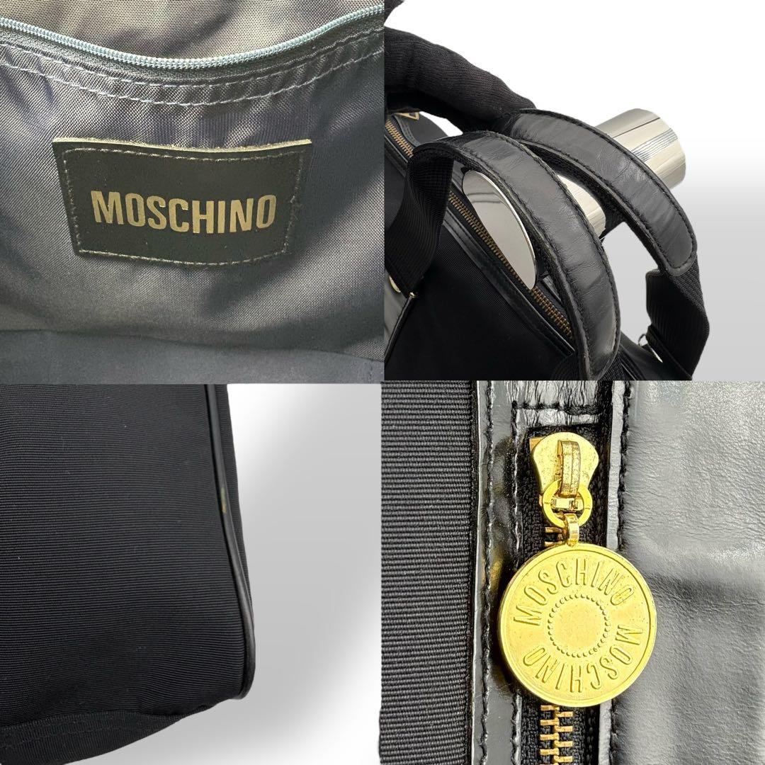 モスキーノ ボストンバッグ トートバッグ 腕掛け ナイロン ブラック 金具ロゴ